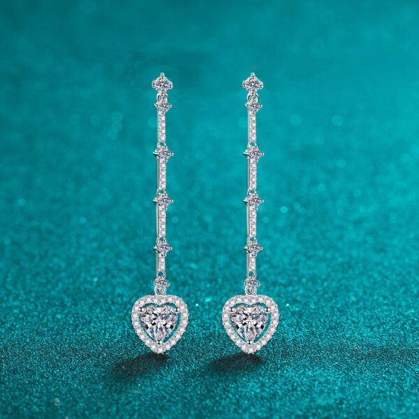 Heart Moissanite  Diamond Long Pendant Earrings - Image 2