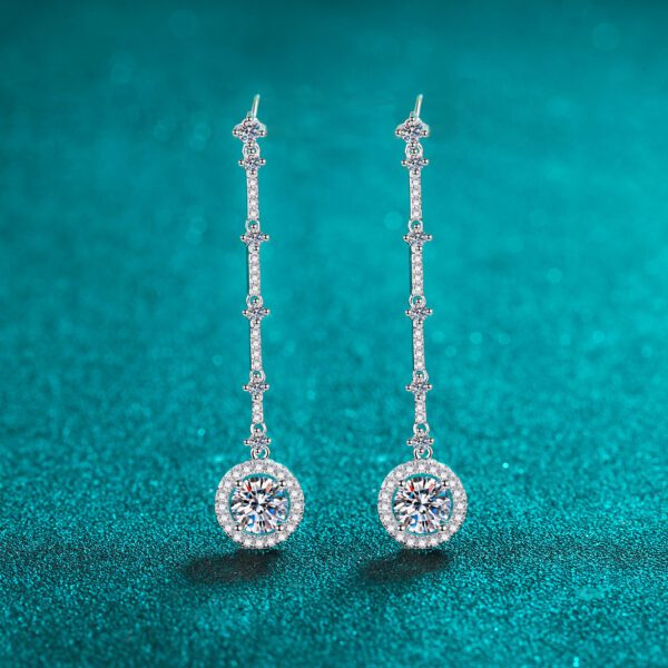 Round Moissanite Diamond Long Pendant Earrings - Image 2