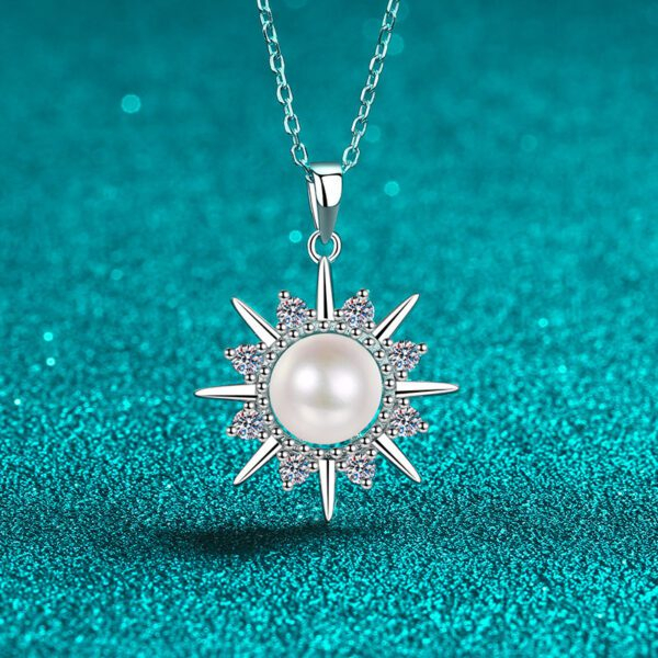 Pearl Sunflower Moissanite Pendant - Image 2