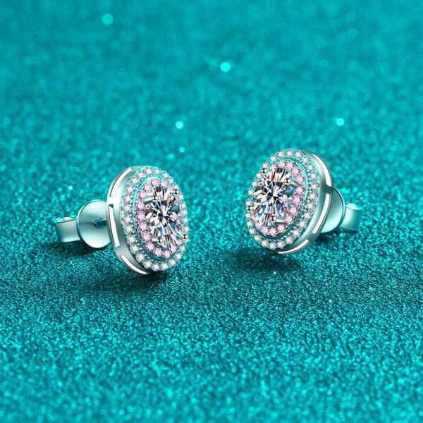 Oval Pink Moissanite Stud Earrings - Image 3