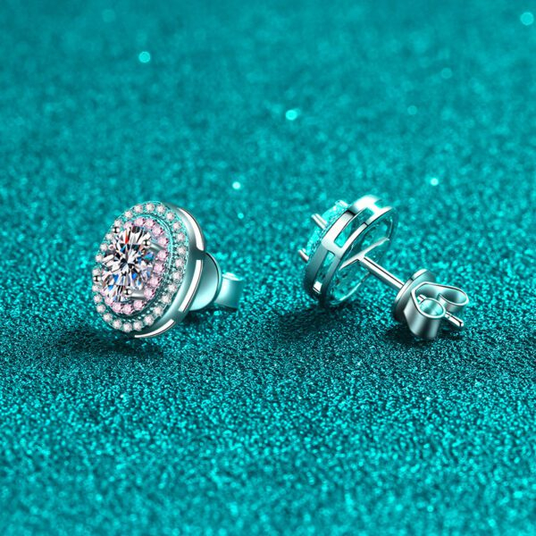 Oval Pink Moissanite Stud Earrings - Image 5