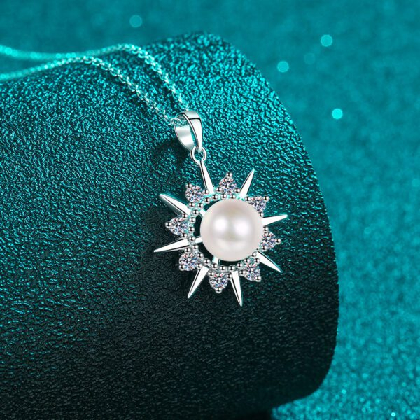 Pearl Sunflower Moissanite Pendant - Image 3