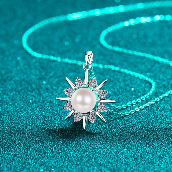 Pearl Sunflower Moissanite Pendant - Image 4