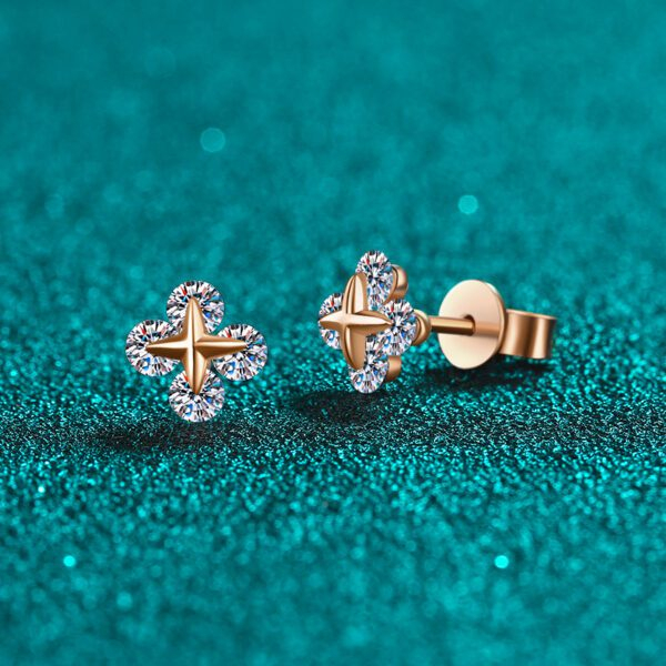 Clover Moissanite Stud Earrings - Image 2