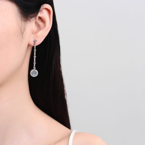 Round Moissanite Diamond Long Pendant Earrings