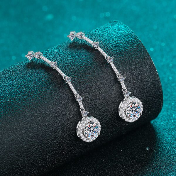 Round Moissanite Diamond Long Pendant Earrings - Image 3