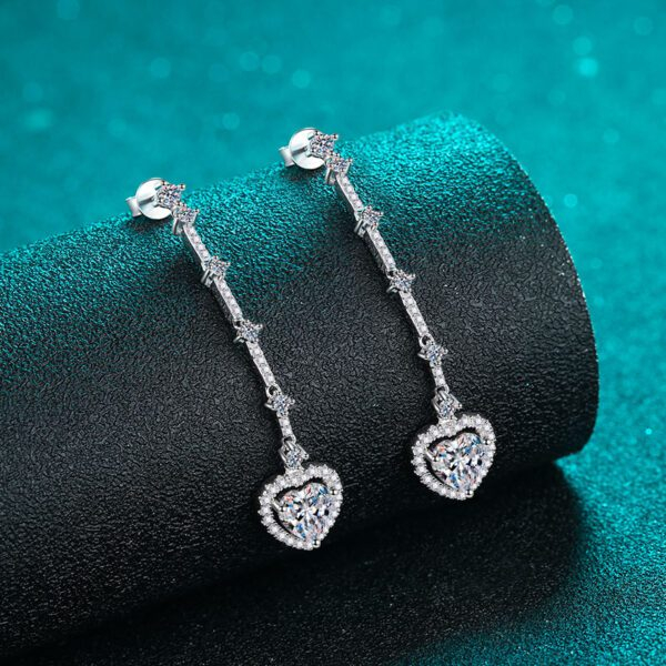 Heart Moissanite  Diamond Long Pendant Earrings - Image 3