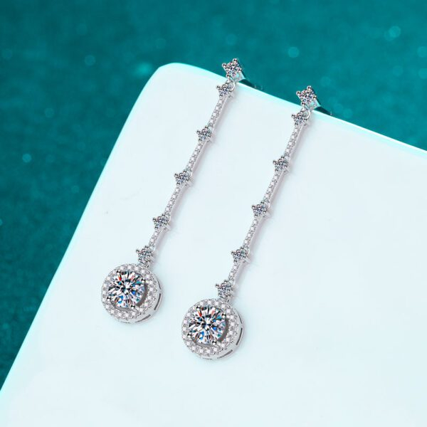 Round Moissanite Diamond Long Pendant Earrings - Image 5