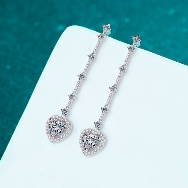 Heart Moissanite  Diamond Long Pendant Earrings - Image 5