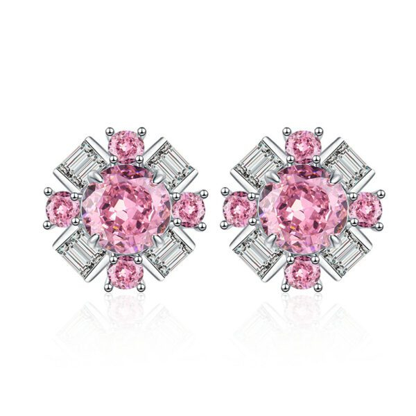 Padparadscha Pink Stud Earrings with Ice Flower Cut - Image 2